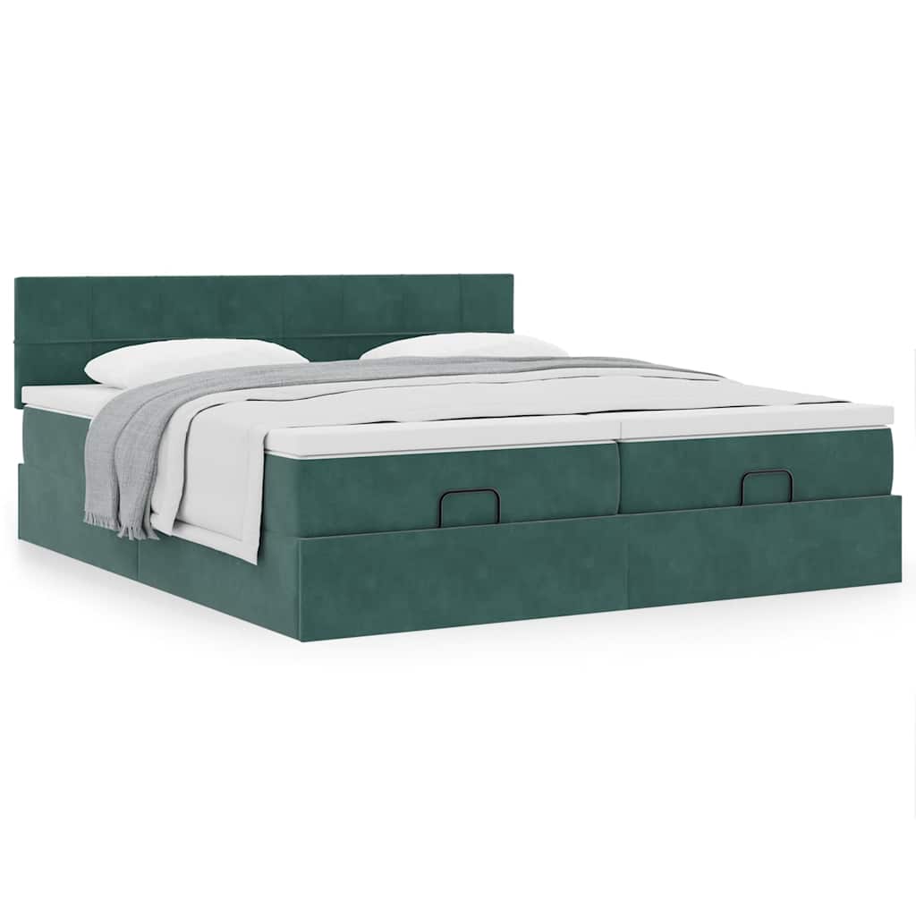 Ottoman bed met matrassen 200x200cm fluweel donkergroen