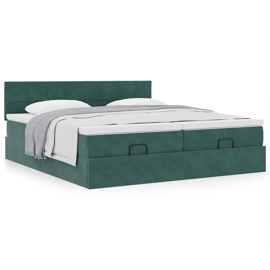 Ottoman bed met matrassen 200x200cm fluweel donkergroen