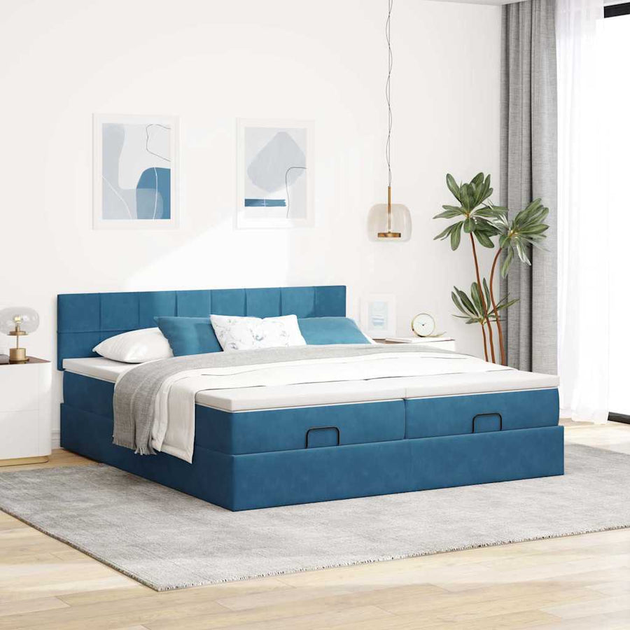 Ottoman bed met matrassen 200x200cm fluweel donkerblauw