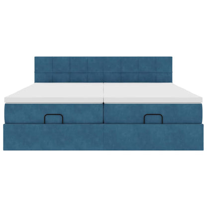 Ottoman bed met matrassen 200x200cm fluweel donkerblauw