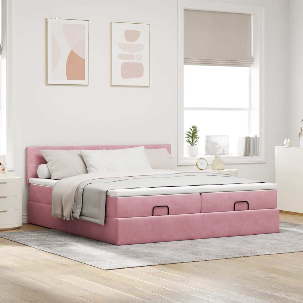 Ottoman bed met matrassen 200x200cm fluweel roze