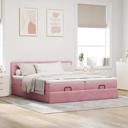 Ottoman bed met matrassen 200x200cm fluweel roze