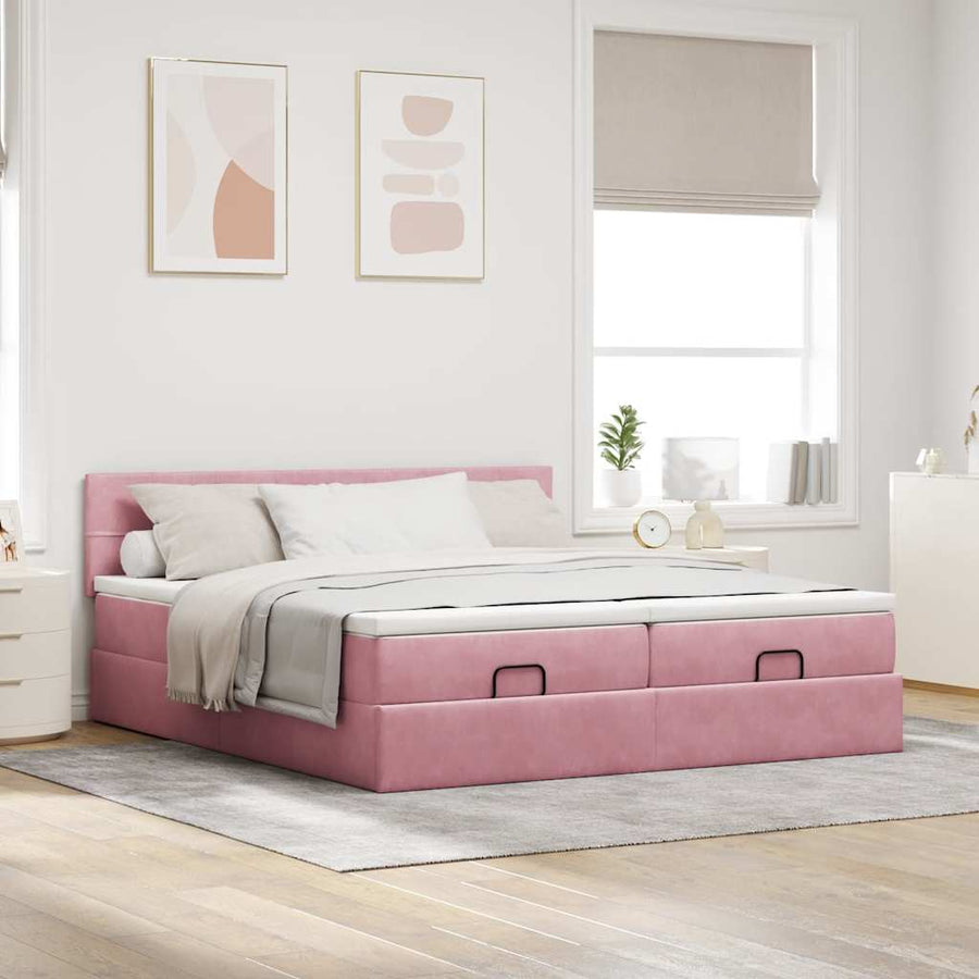 Ottoman bed met matrassen 200x200cm fluweel roze