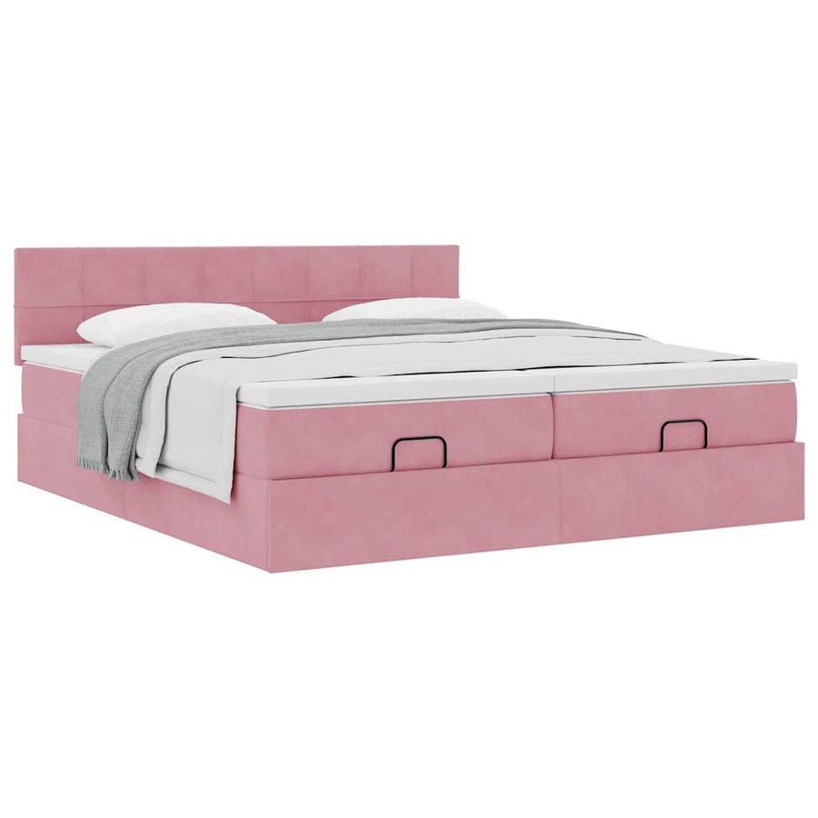 Ottoman bed met matrassen 200x200cm fluweel roze