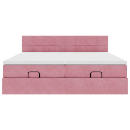 Ottoman bed met matrassen 200x200cm fluweel roze