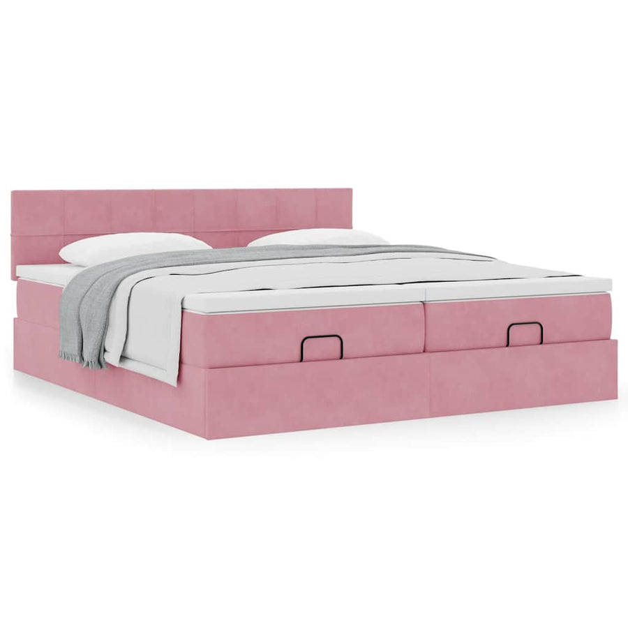 Ottoman bed met matrassen 200x200cm fluweel roze