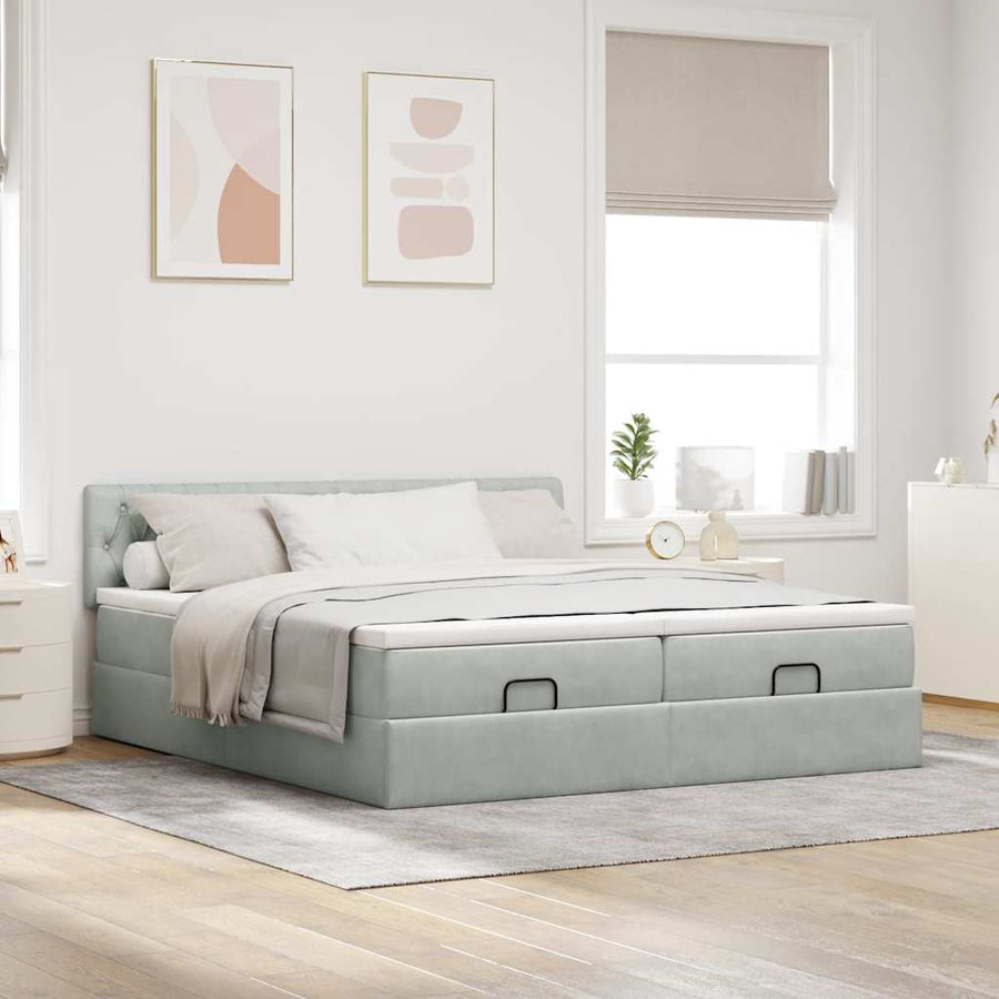 Ottoman bed met matrassen 160x200cm fluweel lichtgrijs