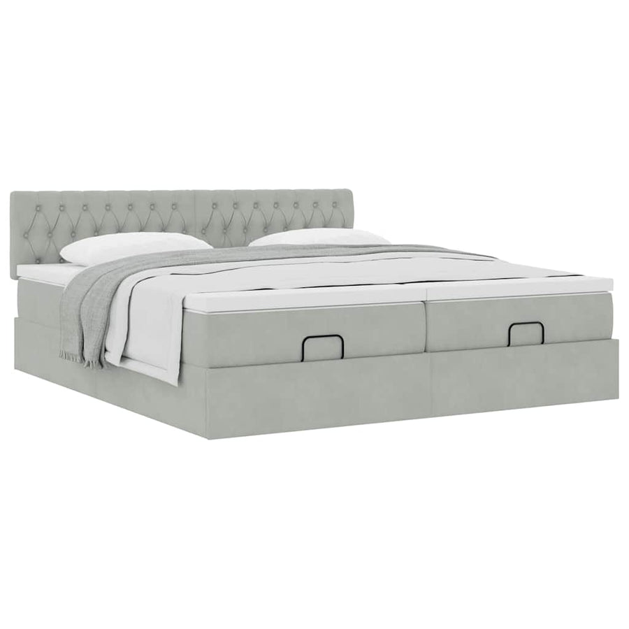 Ottoman bed met matrassen 160x200cm fluweel lichtgrijs