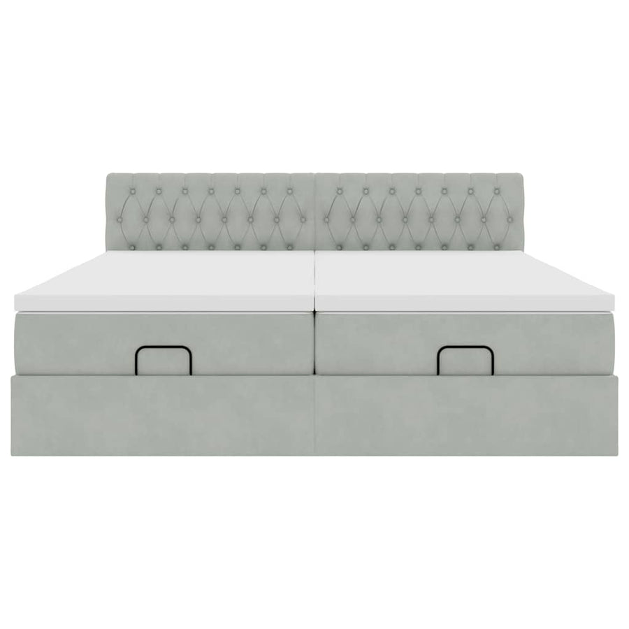 Ottoman bed met matrassen 160x200cm fluweel lichtgrijs