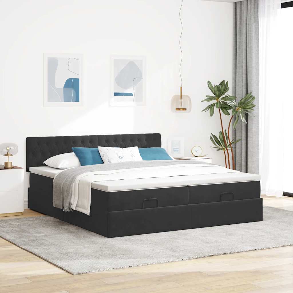 Ottoman bed met matrassen 160x200cm fluweel zwart