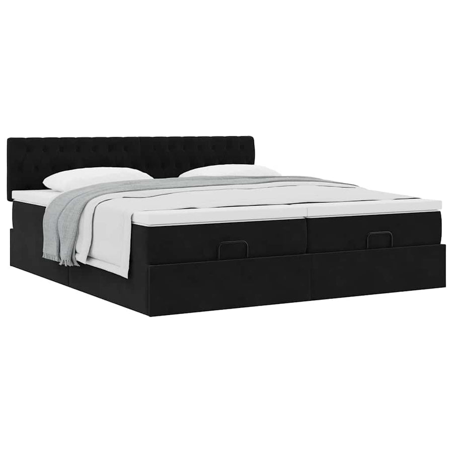 Ottoman bed met matrassen 160x200cm fluweel zwart