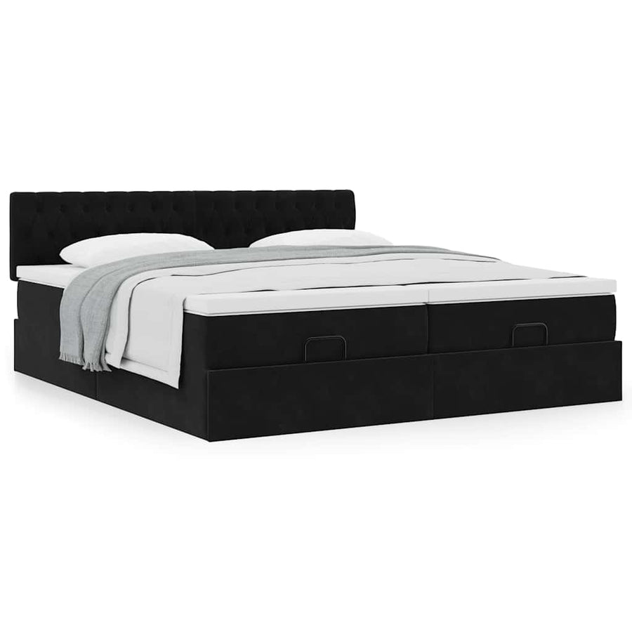 Ottoman bed met matrassen 160x200cm fluweel zwart