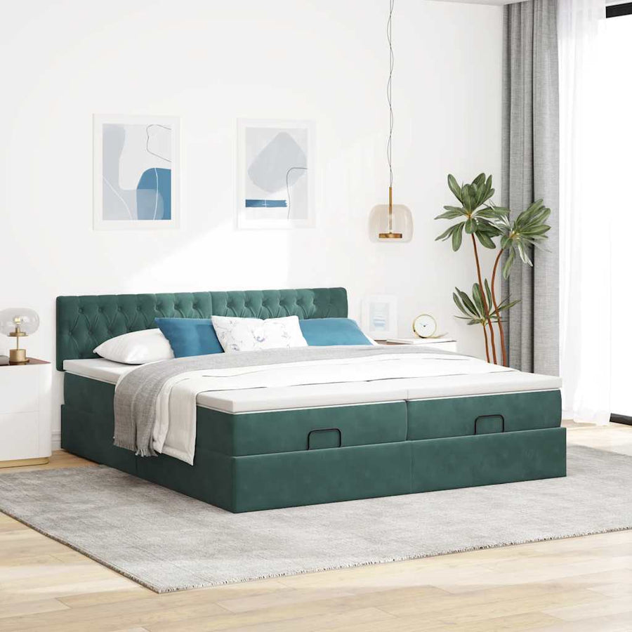 Ottoman bed met matrassen 160x200cm fluweel donkergroen