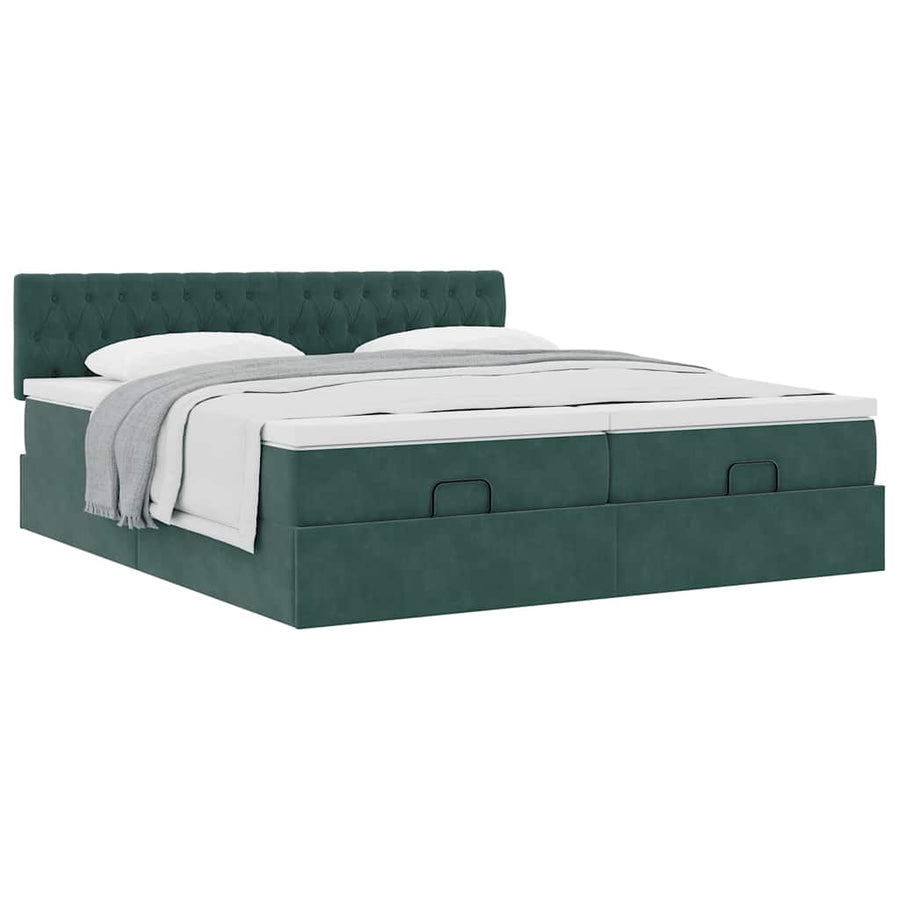 Ottoman bed met matrassen 160x200cm fluweel donkergroen
