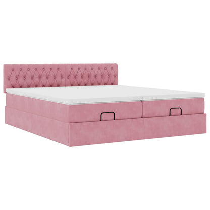 Ottoman bed met matrassen 160x200cm fluweel roze
