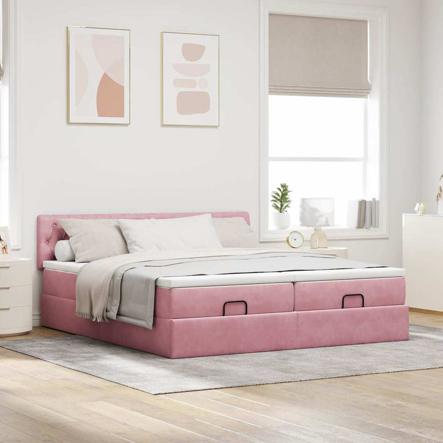 Ottoman bed met matrassen 160x200cm fluweel roze