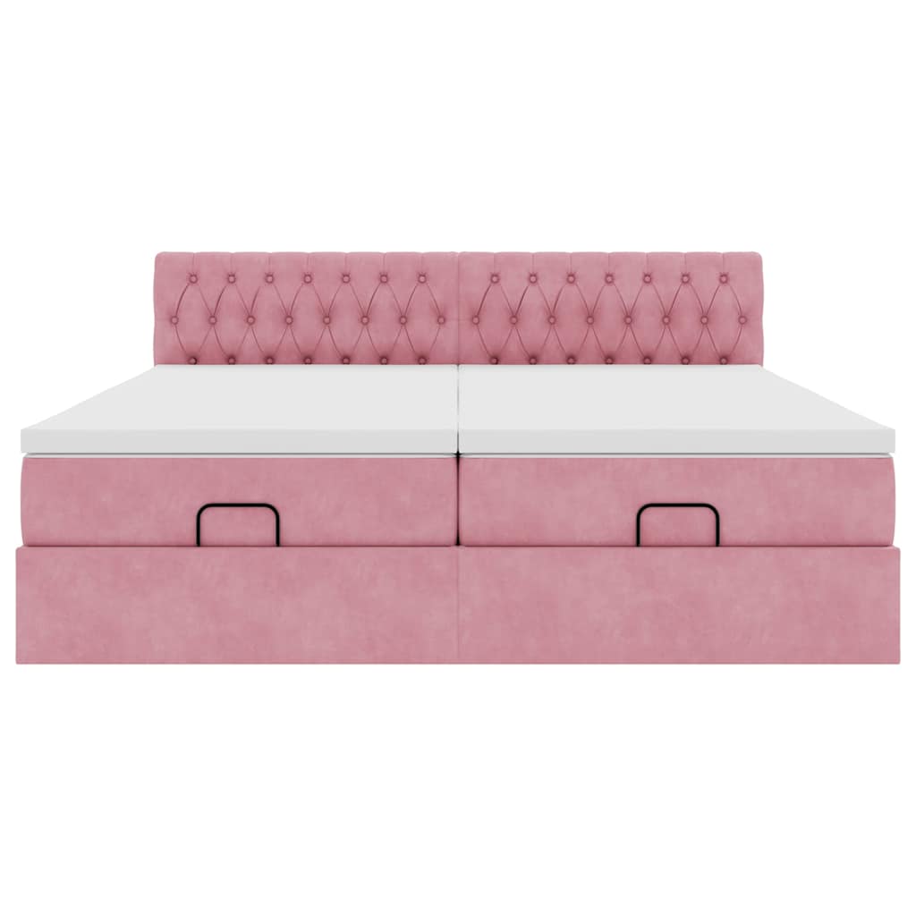 Ottoman bed met matrassen 160x200cm fluweel roze