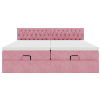 Ottoman bed met matrassen 160x200cm fluweel roze