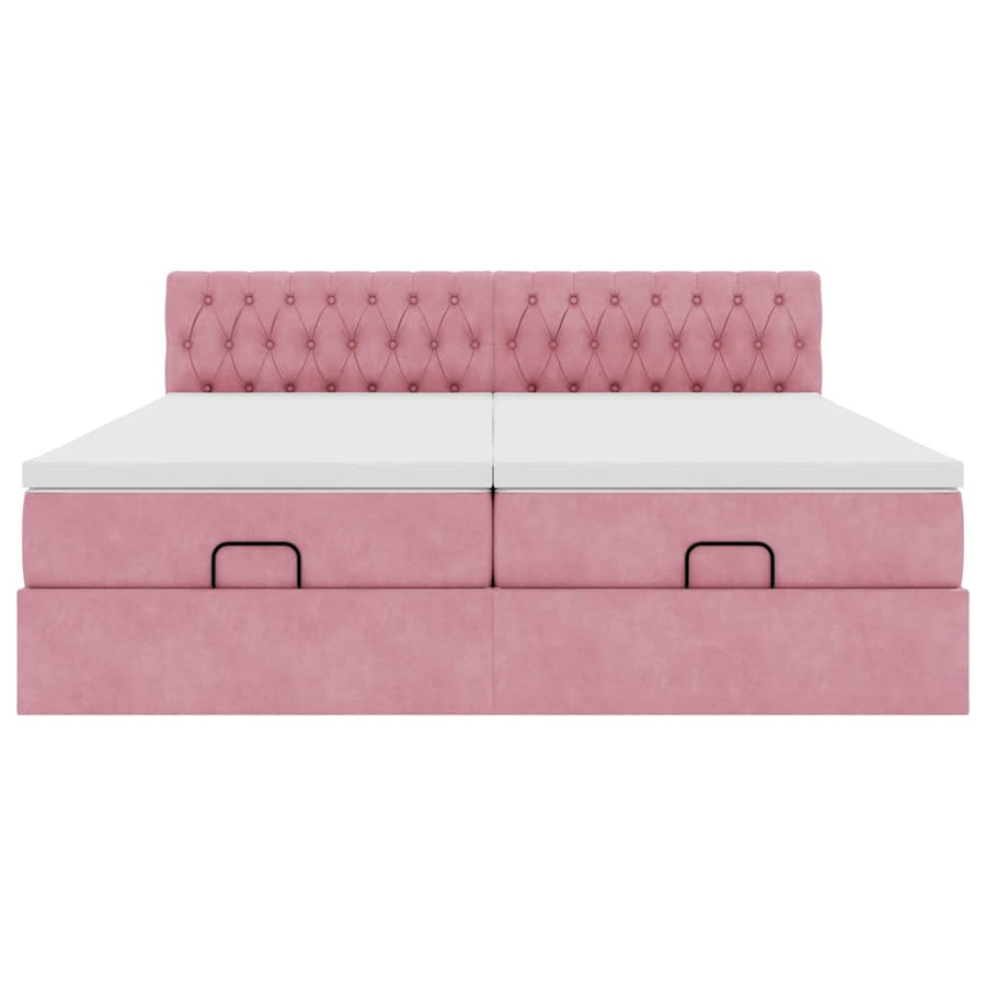 Ottoman bed met matrassen 160x200cm fluweel roze