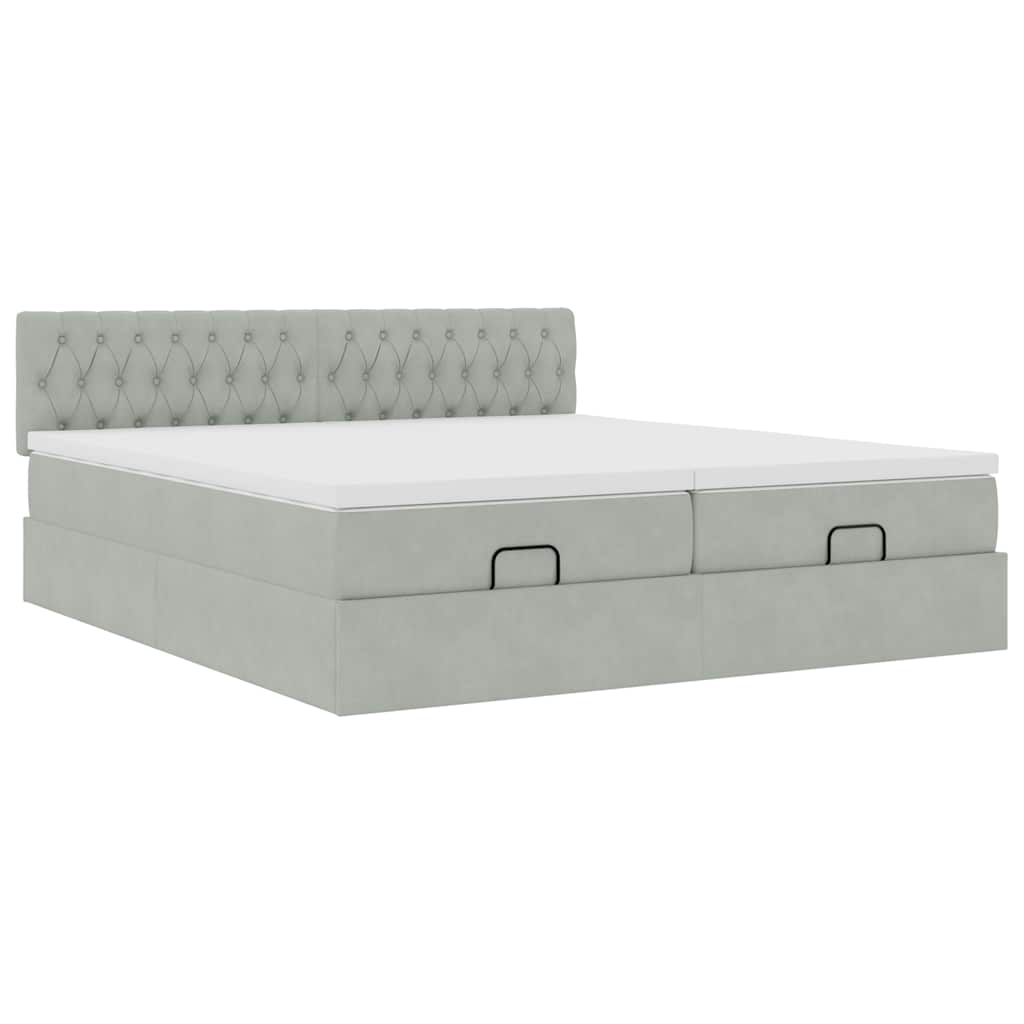 Ottoman bed met matrassen 180x200cm fluweel lichtgrijs