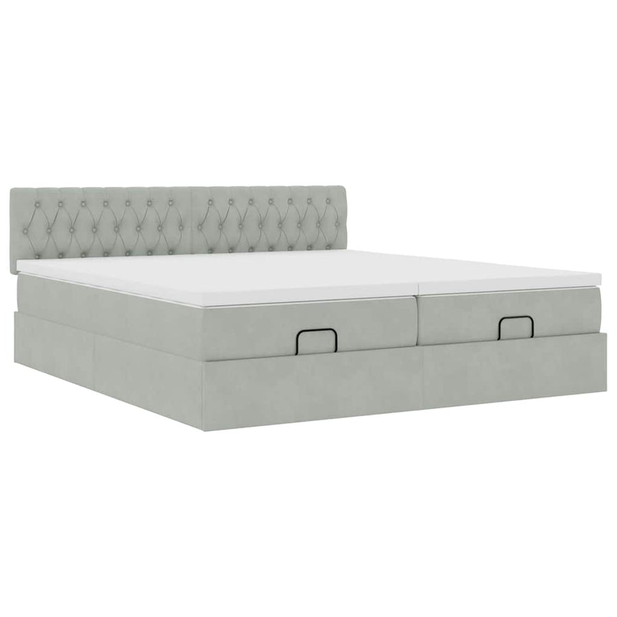 Ottoman bed met matrassen 180x200cm fluweel lichtgrijs