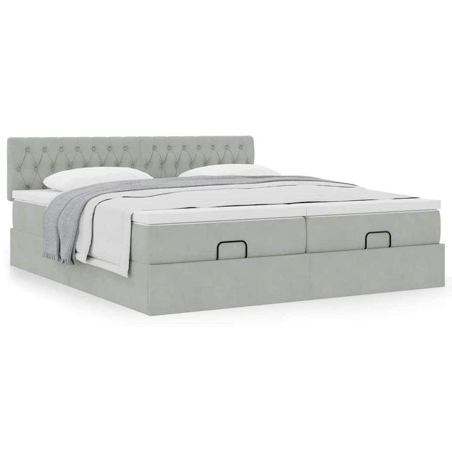 Ottoman bed met matrassen 180x200cm fluweel lichtgrijs