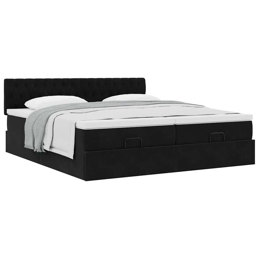 Ottoman bed met matrassen 180x200cm fluweel zwart
