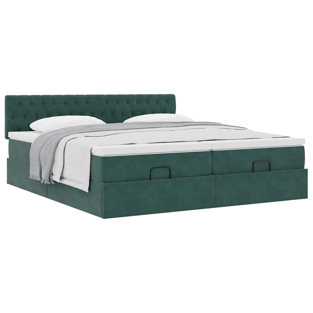 Ottoman bed met matrassen 180x200cm fluweel donkergroen
