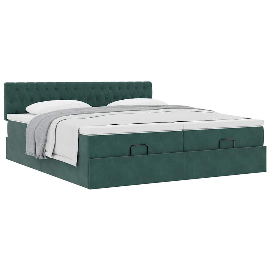 Ottoman bed met matrassen 180x200cm fluweel donkergroen