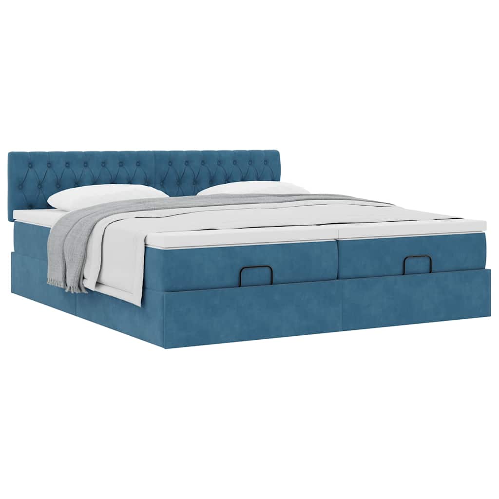 Ottoman bed met matrassen 180x200cm fluweel donkerblauw
