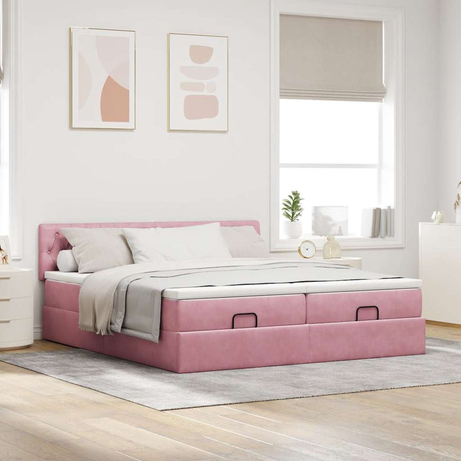 Ottoman bed met matrassen 180x200cm fluweel roze
