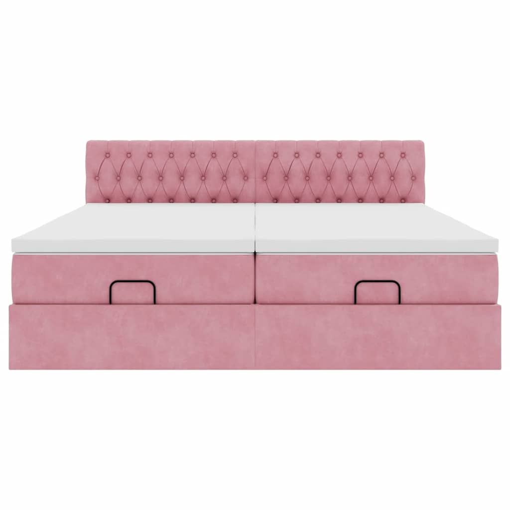 Ottoman bed met matrassen 180x200cm fluweel roze