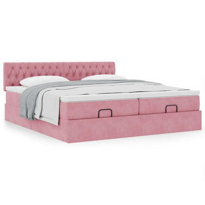 Ottoman bed met matrassen 180x200cm fluweel roze