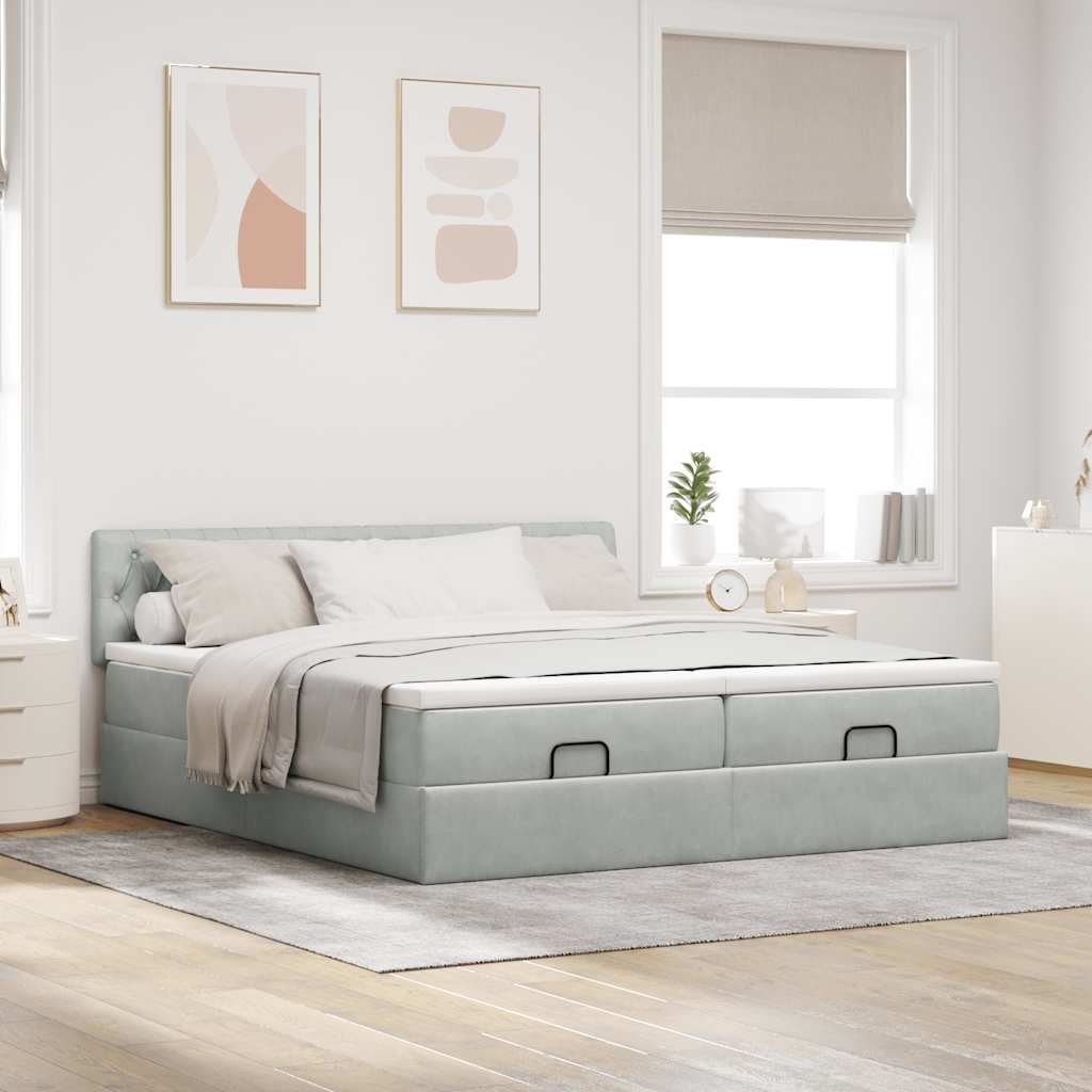 Ottoman bed met matrassen 200x200cm fluweel lichtgrijs