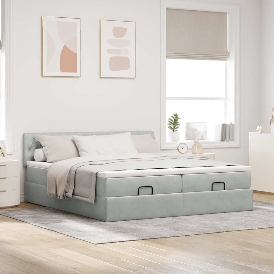 Ottoman bed met matrassen 200x200cm fluweel lichtgrijs