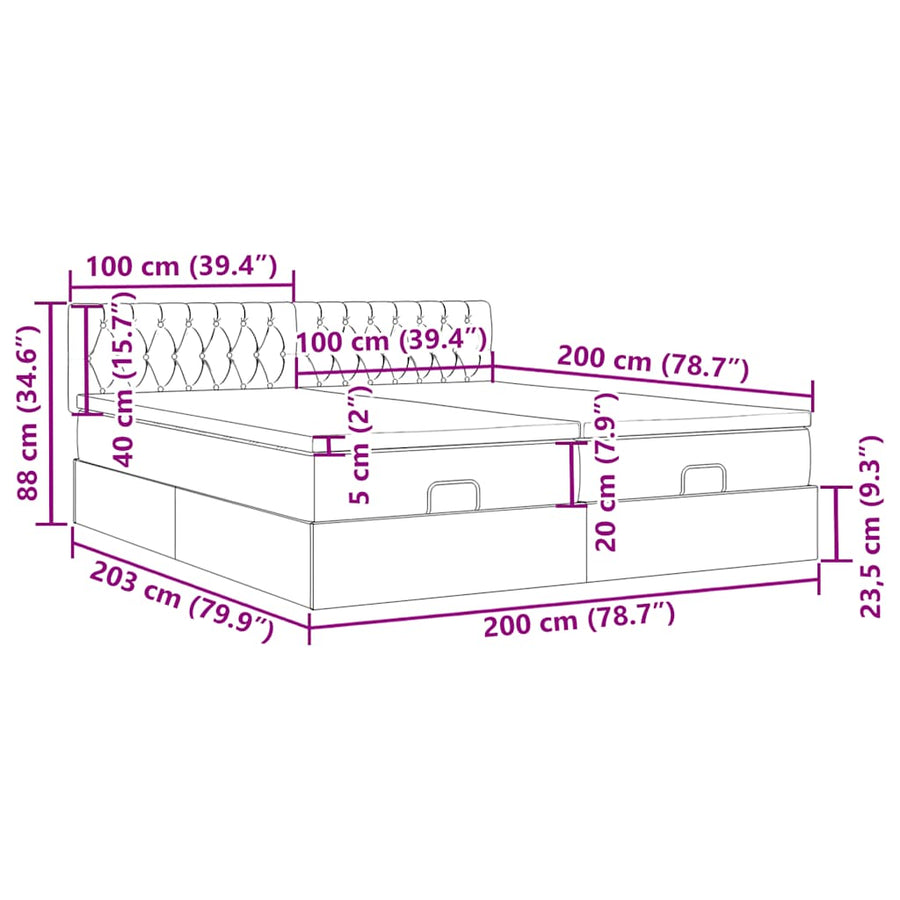 Ottoman bed met matrassen 200x200cm fluweel lichtgrijs