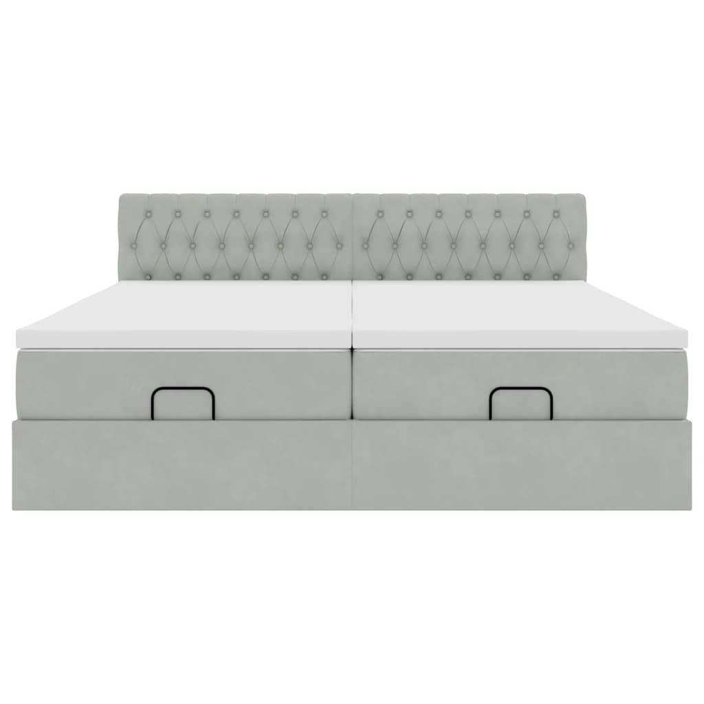 Ottoman bed met matrassen 200x200cm fluweel lichtgrijs