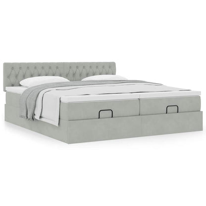 Ottoman bed met matrassen 200x200cm fluweel lichtgrijs