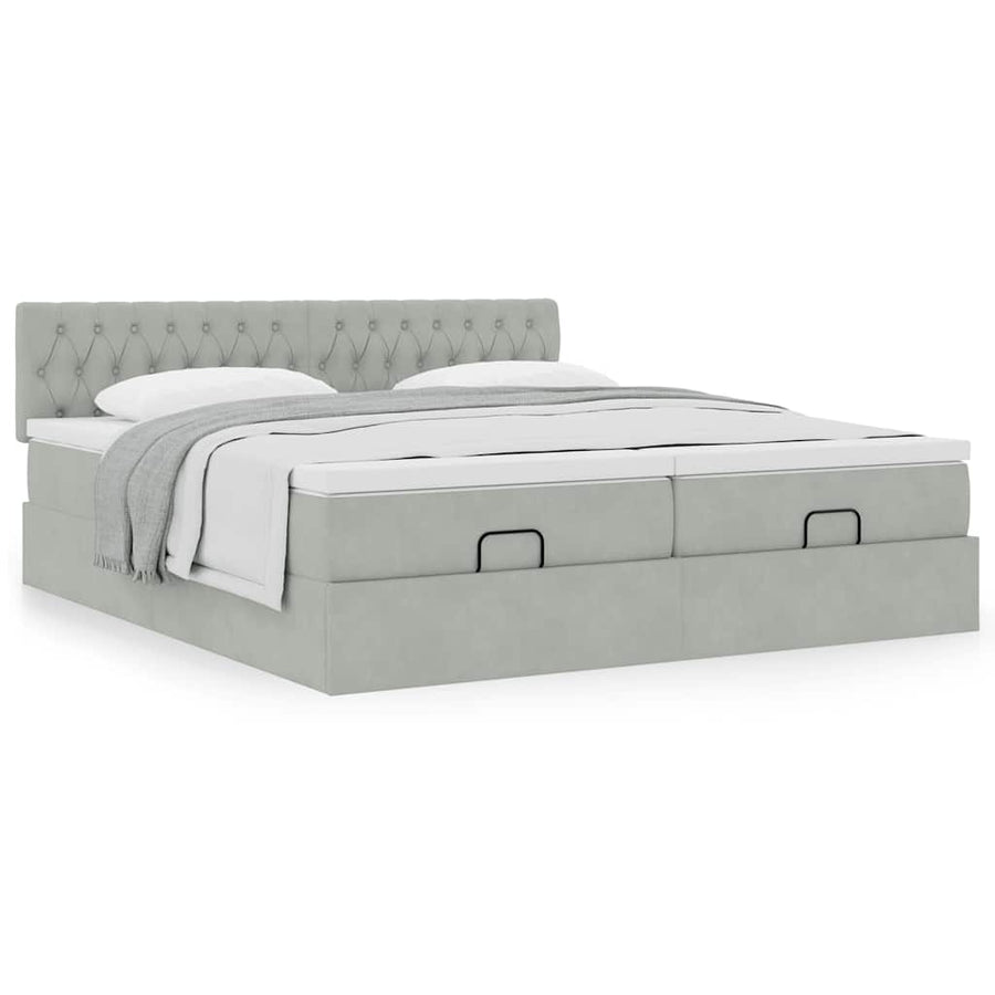 Ottoman bed met matrassen 200x200cm fluweel lichtgrijs