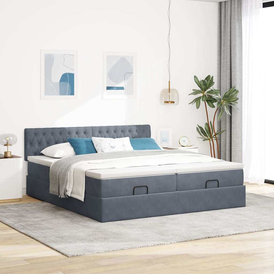 Ottoman bed met matrassen 200x200cm fluweel donkergrijs