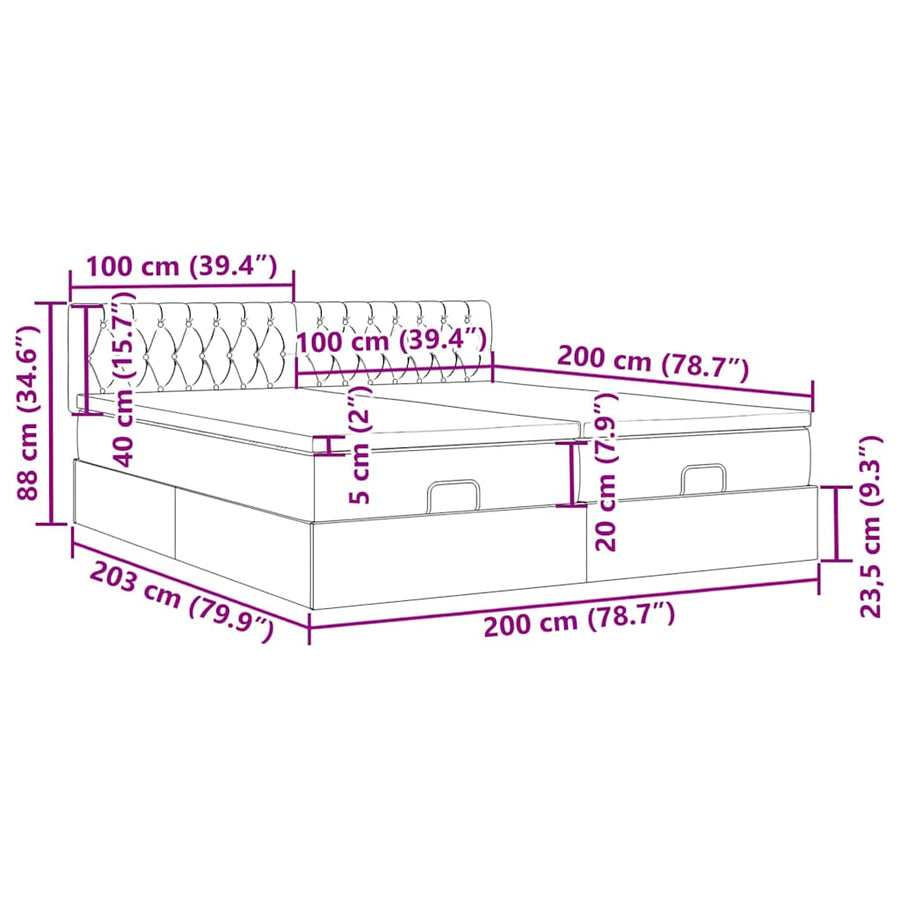 Ottoman bed met matrassen 200x200cm fluweel donkergrijs