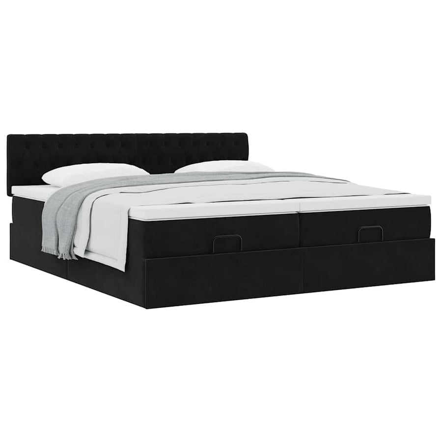 Ottoman bed met matrassen 200x200cm fluweel zwart
