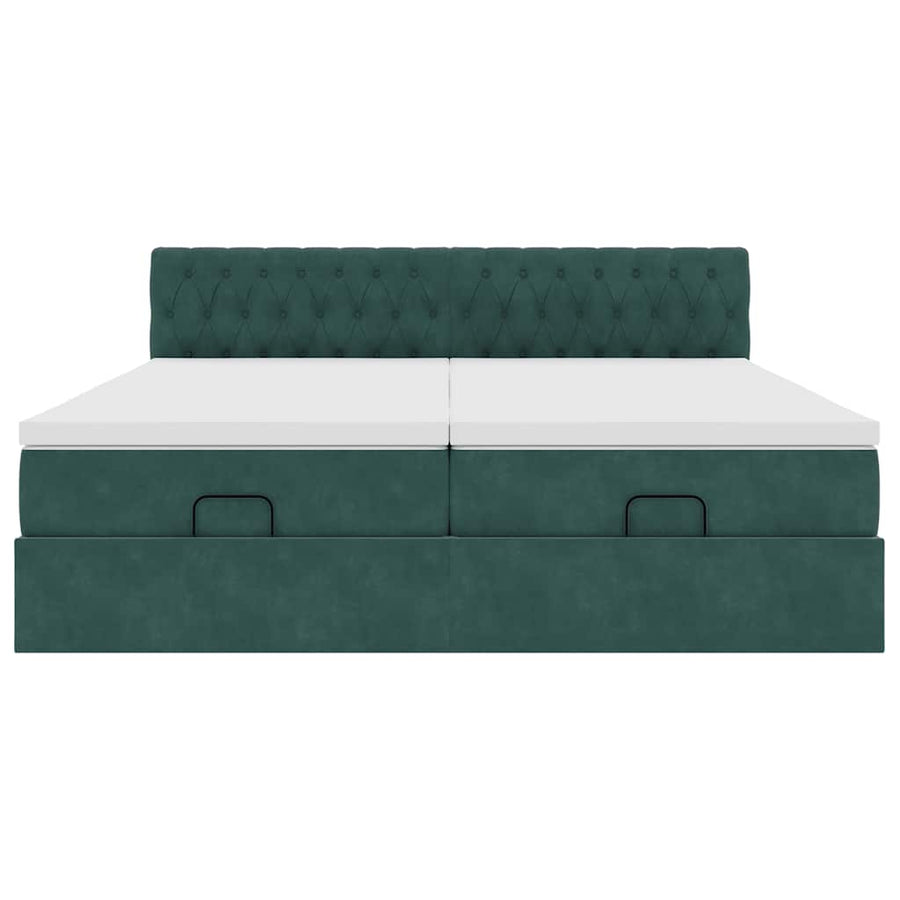Ottoman bed met matrassen 200x200cm fluweel donkergroen