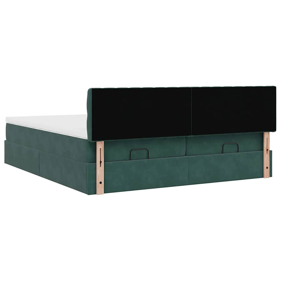 Ottoman bed met matrassen 200x200cm fluweel donkergroen