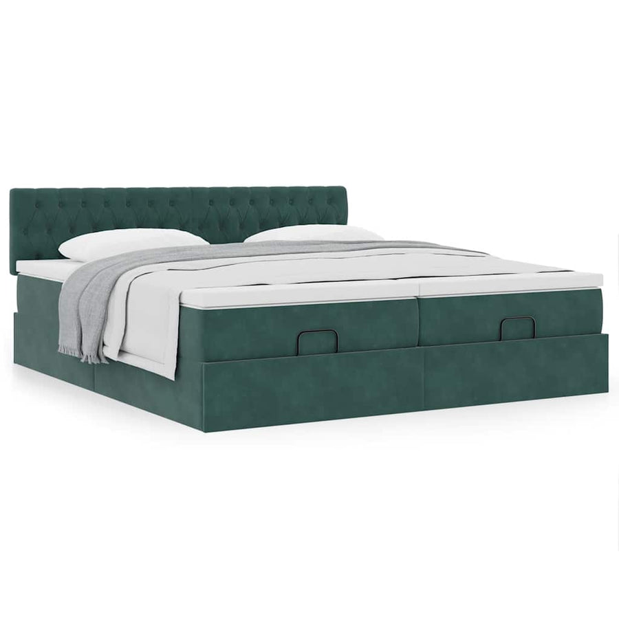 Ottoman bed met matrassen 200x200cm fluweel donkergroen