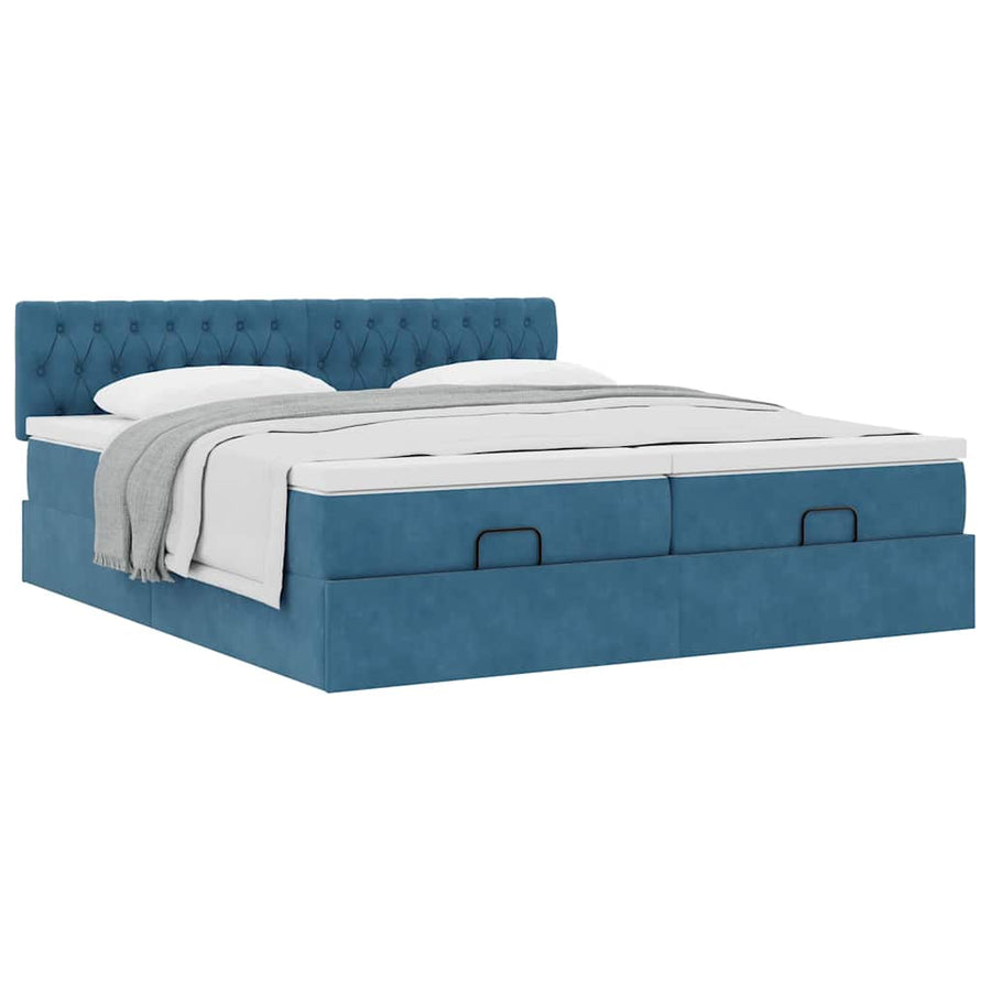 Ottoman bed met matrassen 200x200cm fluweel donkerblauw