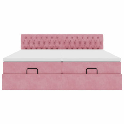 Ottoman bed met matrassen 200x200cm fluweel roze
