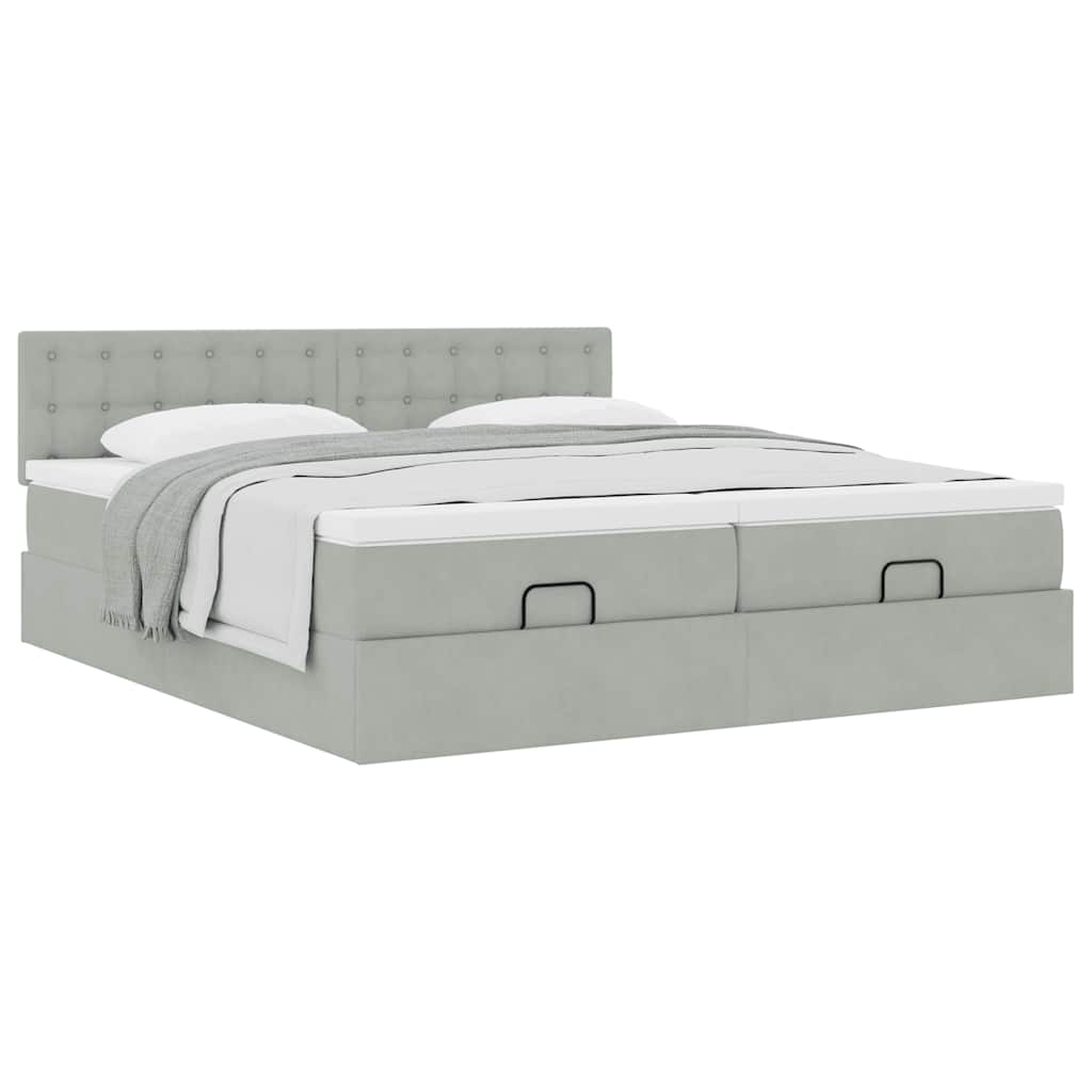 Ottoman bed met matrassen 160x200cm fluweel lichtgrijs