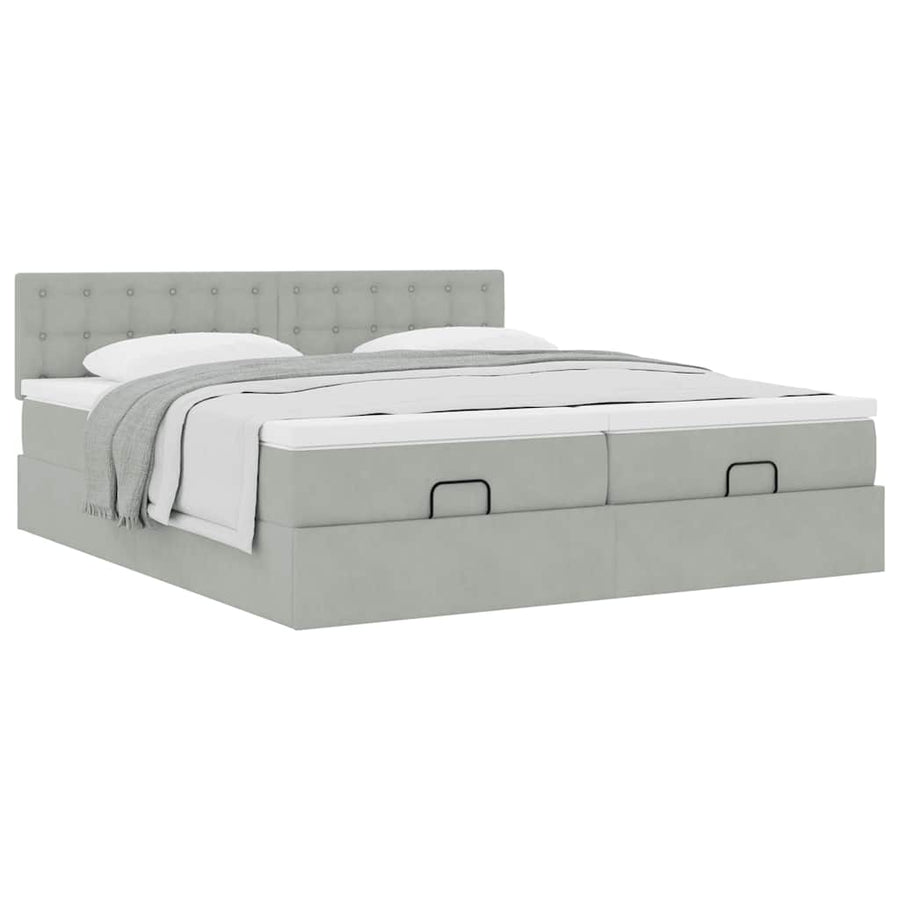 Ottoman bed met matrassen 160x200cm fluweel lichtgrijs