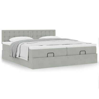 Ottoman bed met matrassen 160x200cm fluweel lichtgrijs